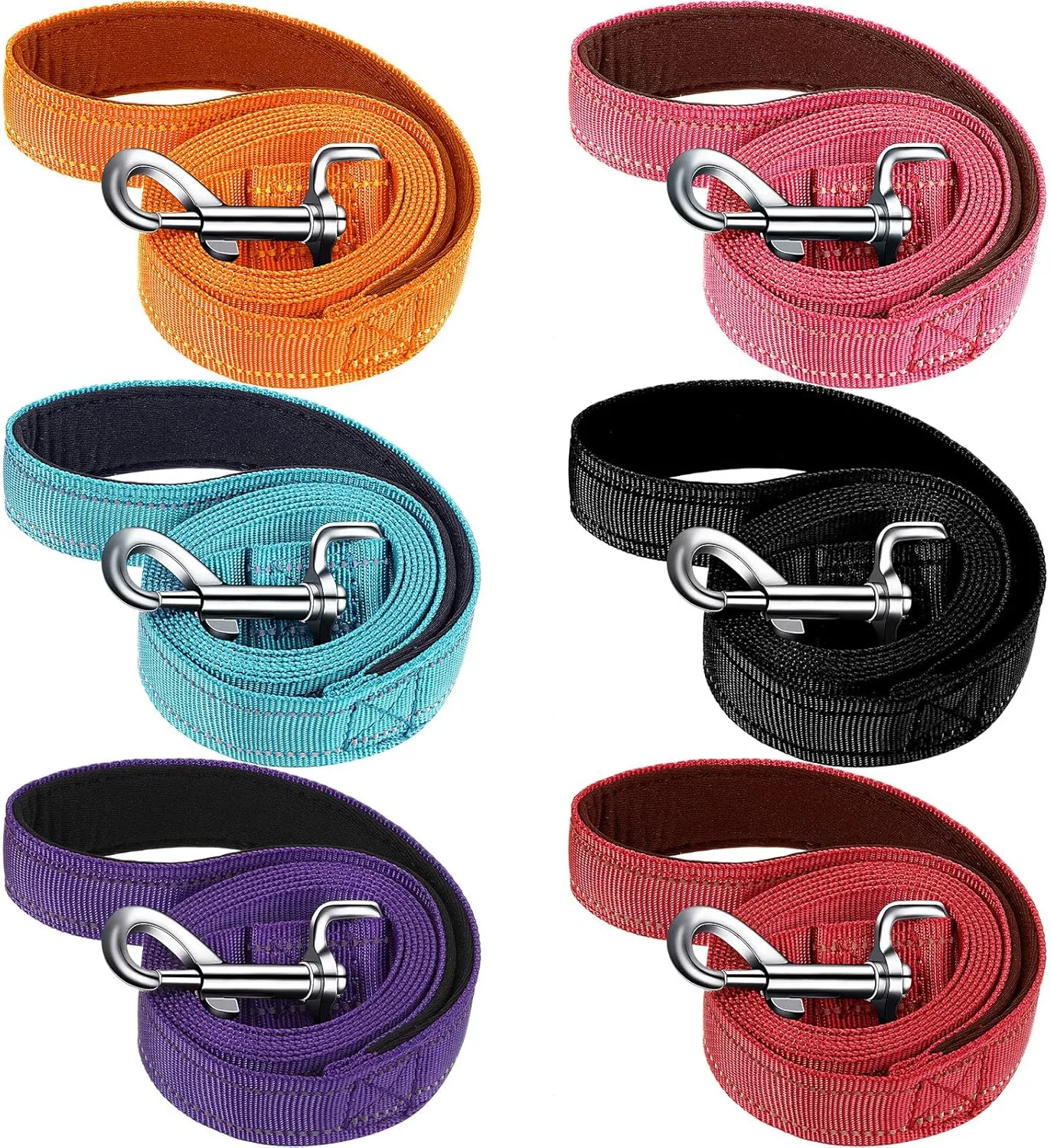 6 Pieces Double Sided Reflective Dog Leash, Nylon Dogs Leashes for Medium and Large Heavy Duty Padded Handle Puppy Leash for Walking, Training, 5 Feet(Classic)