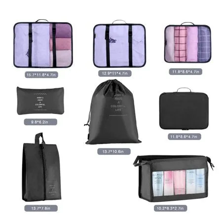 8 Set Packing Cubes for Travel, Travel Cubes Set Foldable Suitcase Organizer Lightweight Luggage Storage Bag