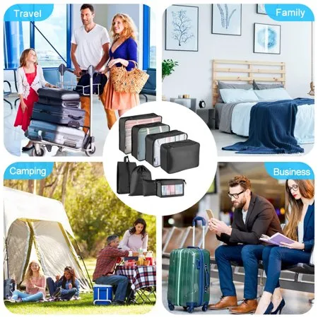 8 Set Packing Cubes for Travel, Travel Cubes Set Foldable Suitcase Organizer Lightweight Luggage Storage Bag