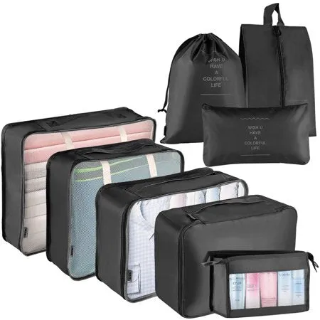 8 Set Packing Cubes for Travel, Travel Cubes Set Foldable Suitcase Organizer Lightweight Luggage Storage Bag