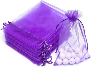 8 x 10 CMS | 3 x 4 inch | Purple Colour | Shagun Potli Bags Organza Potli Pouch Sheer Pouches Candy Chocolate Pouches Drawstring Pouches