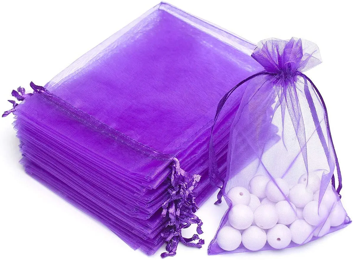 8 x 10 CMS | 3 x 4 inch | Purple Colour | Shagun Potli Bags Organza Potli Pouch Sheer Pouches Candy Chocolate Pouches Drawstring Pouches