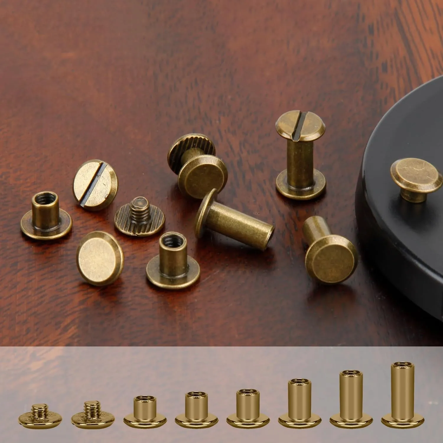 90Sets Chicago Screws Leather Rivets Assorted Screw Rivet M5 Chicago Leather Screw for Decoration and DIY Leather Craft Belt Bag Shoes Purse Bookbinding（M5*4,5,6,8,10,12） (Bronze)