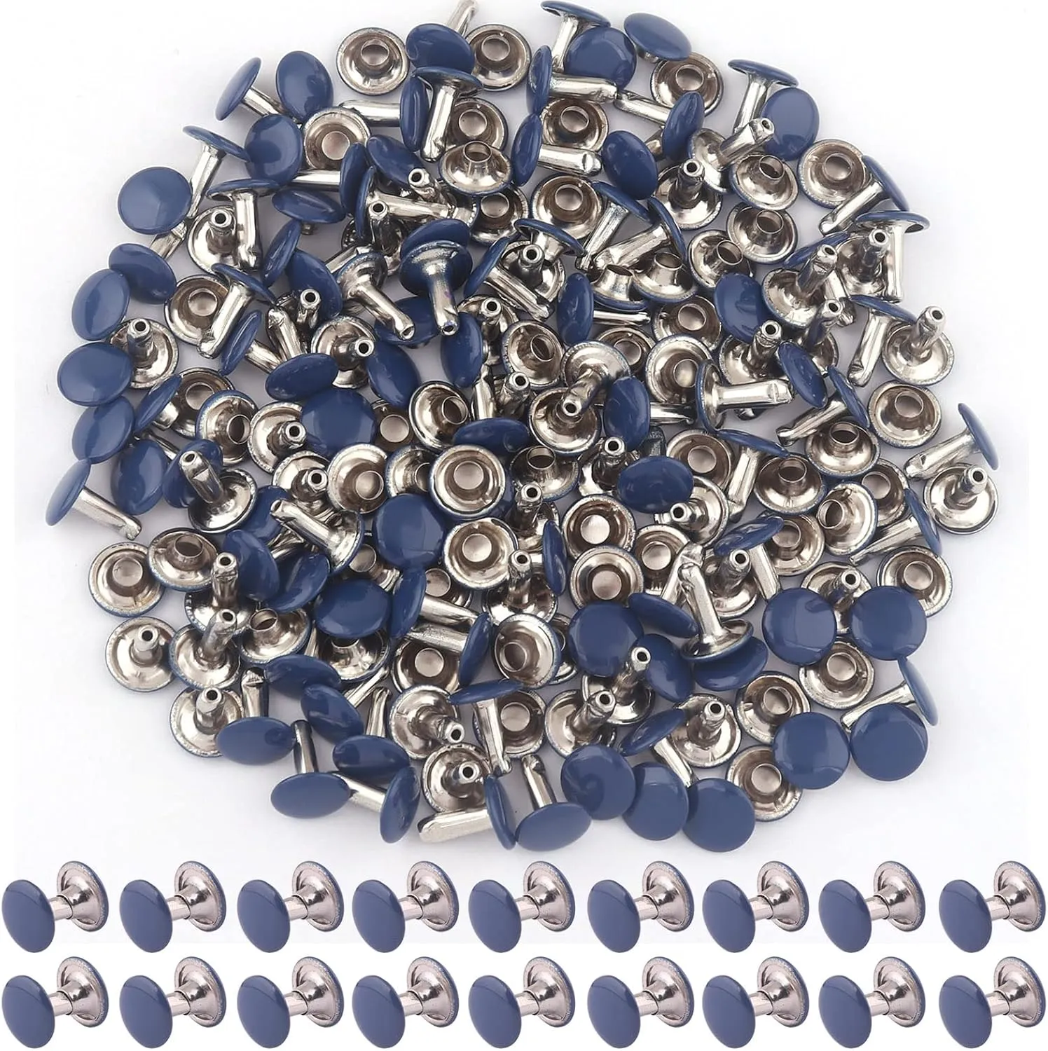 9mm Dark Blue Tubular Double Cap Rivets - Metal Button Round Rivet,Rivet Studs for Purse Bags Handbags Shoes Belts Leather Craft Repair (Dark Blue 50pcs)