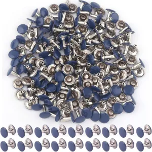9mm Dark Blue Tubular Double Cap Rivets - Metal Button Round Rivet,Rivet Studs for Purse Bags Handbags Shoes Belts Leather Craft Repair (Dark Blue 50pcs)