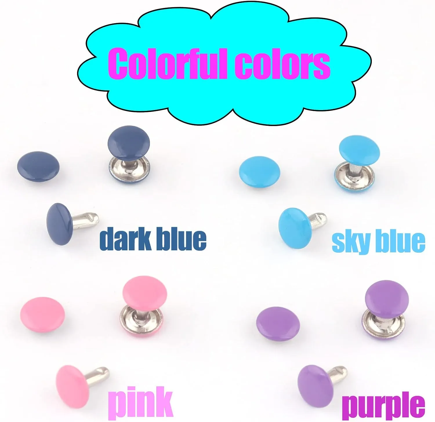 9mm Dark Blue Tubular Double Cap Rivets - Metal Button Round Rivet,Rivet Studs for Purse Bags Handbags Shoes Belts Leather Craft Repair (Dark Blue 50pcs)