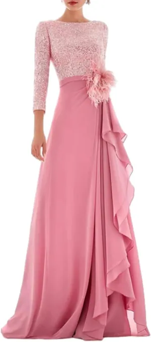 A-Line Elegant Celebrity Evening Dress High Neck Asymmetrical Long Sleeve Classic Formal Prom Party Dress Sequin 2025