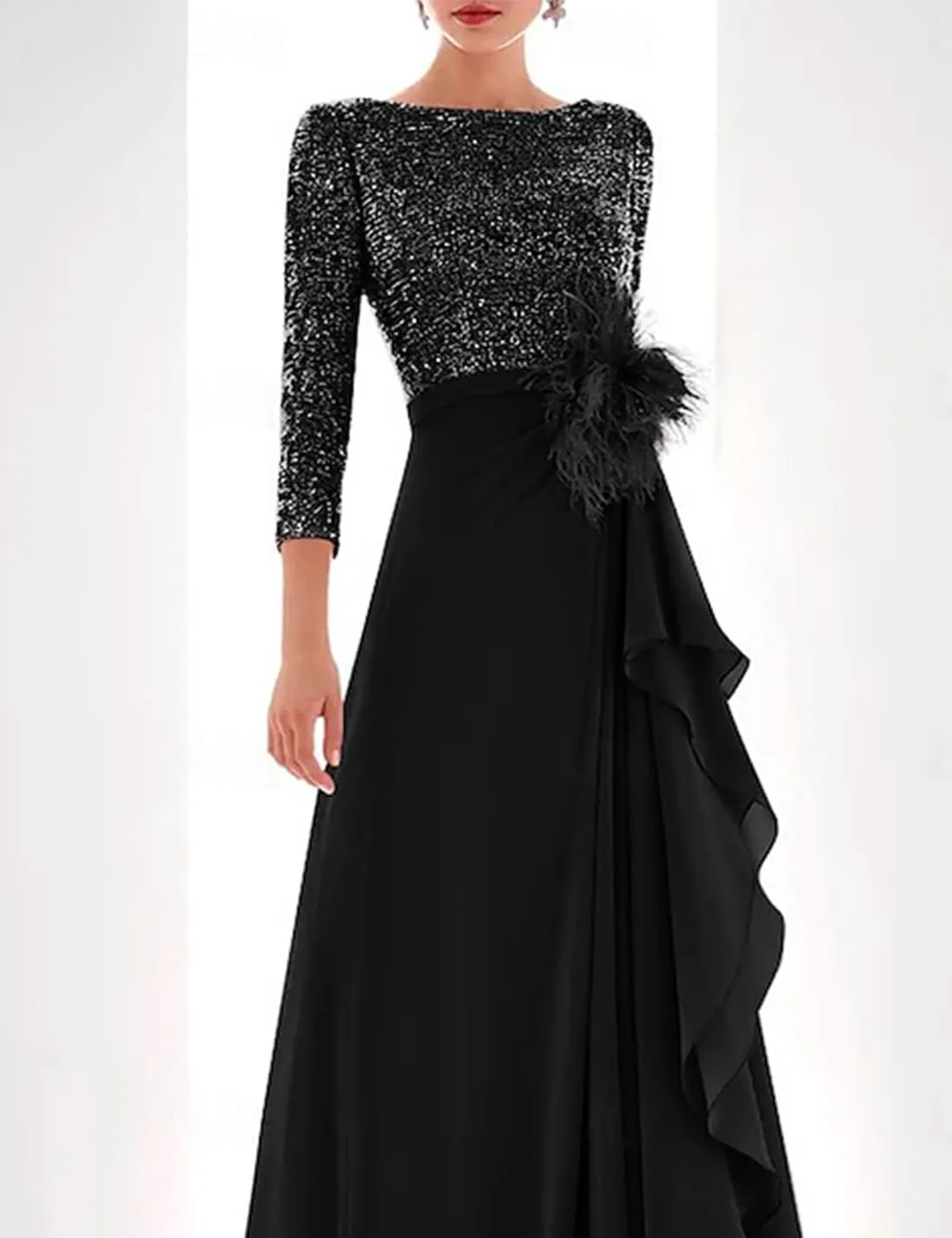 A-Line Elegant Celebrity Evening Dress High Neck Asymmetrical Long Sleeve Classic Formal Prom Party Dress Sequin 2025
