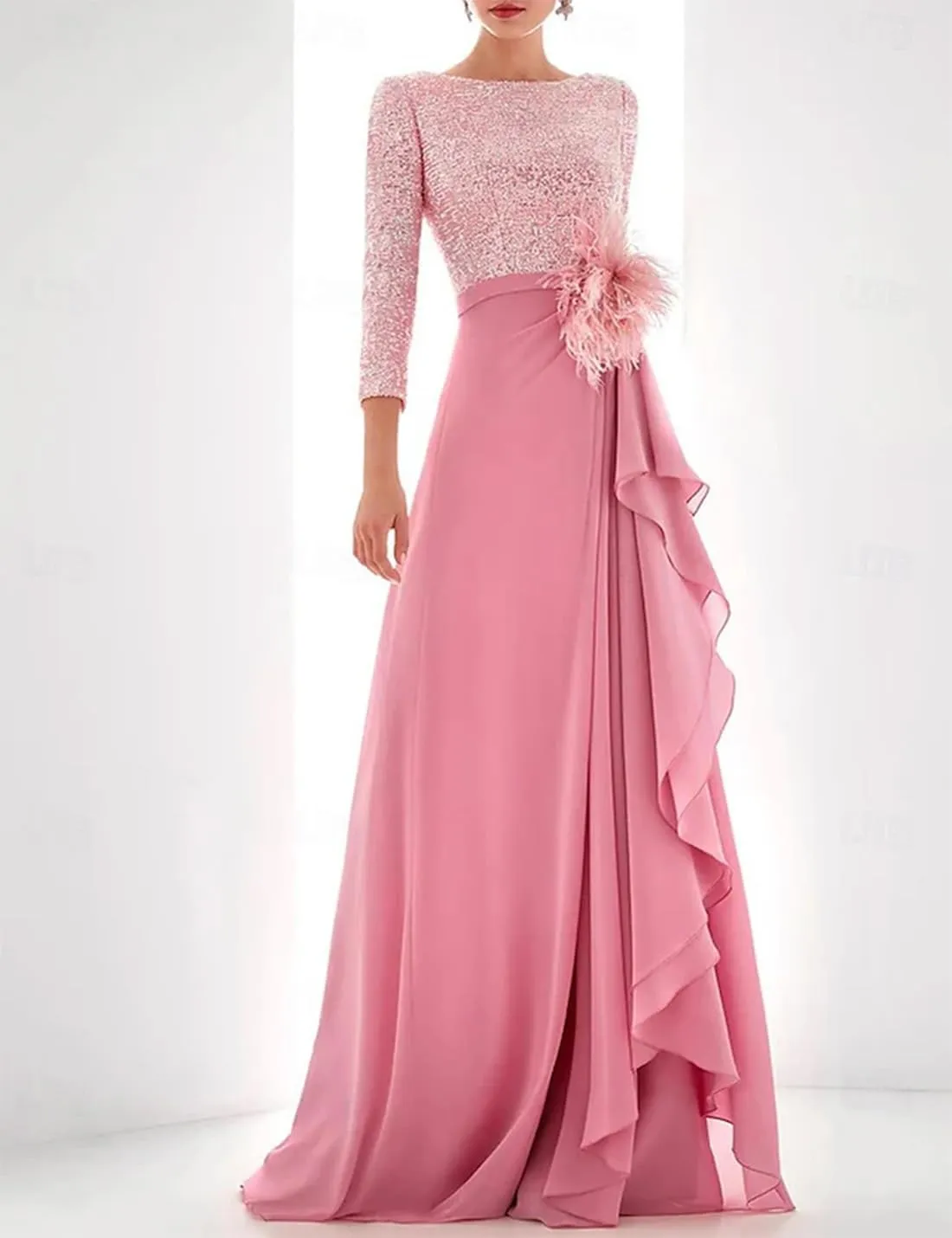 A-Line Elegant Celebrity Evening Dress High Neck Asymmetrical Long Sleeve Classic Formal Prom Party Dress Sequin 2025