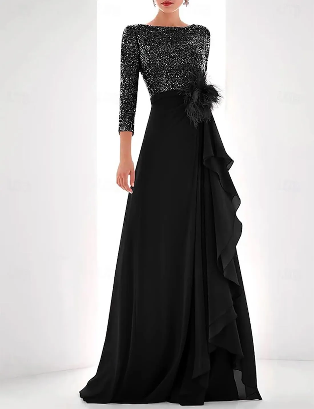 A-Line Elegant Celebrity Evening Dress High Neck Asymmetrical Long Sleeve Classic Formal Prom Party Dress Sequin 2025