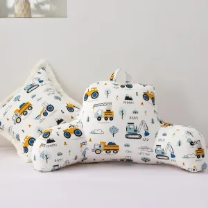 A Nice Night Kids Back Reading Pillow for Reading and Watching TV Bed to Lounge, Construction Tractor Car Printed，with Matching Cushion Cover