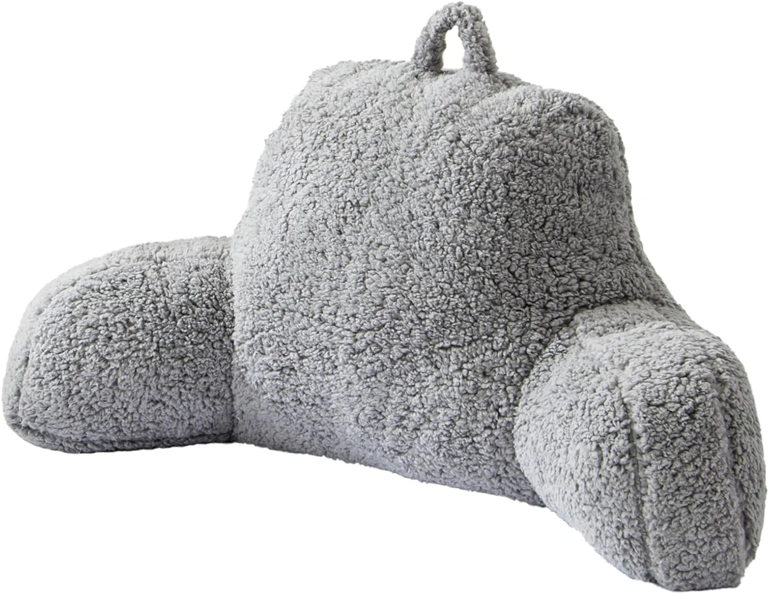 A Nice Night Sherpa Fleece Flannel Reading Pillow Bed Wedge Children Backrest with Arms Back Support for Sitting Up in Bed/Couch,Grey