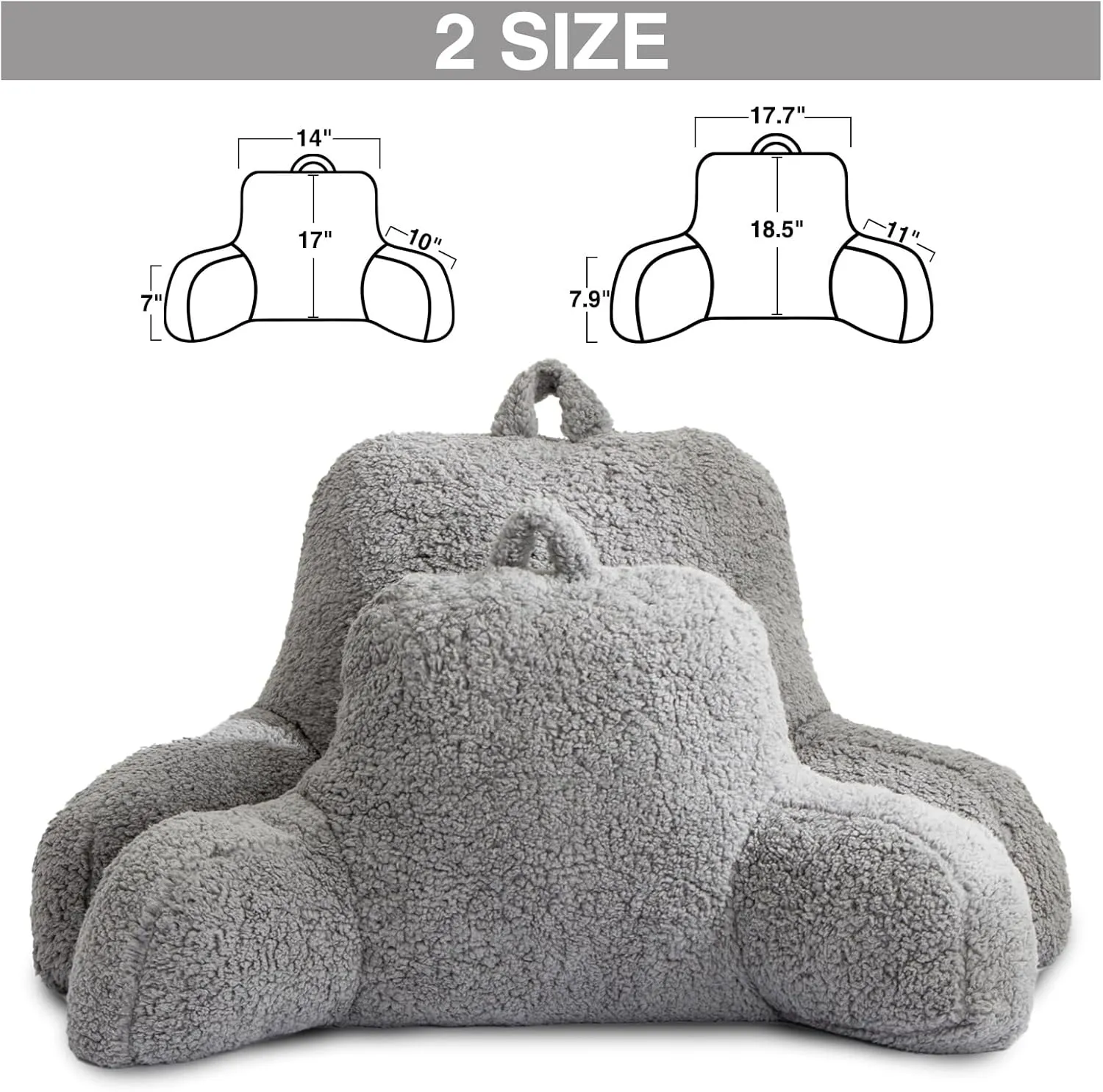 A Nice Night Sherpa Fleece Flannel Reading Pillow Bed Wedge Children Backrest with Arms Back Support for Sitting Up in Bed/Couch,Grey