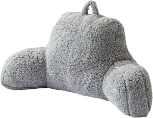 A Nice Night Sherpa Fleece Flannel Reading Pillow Bed Wedge Children Backrest with Arms Back Support for Sitting Up in Bed/Couch,Grey