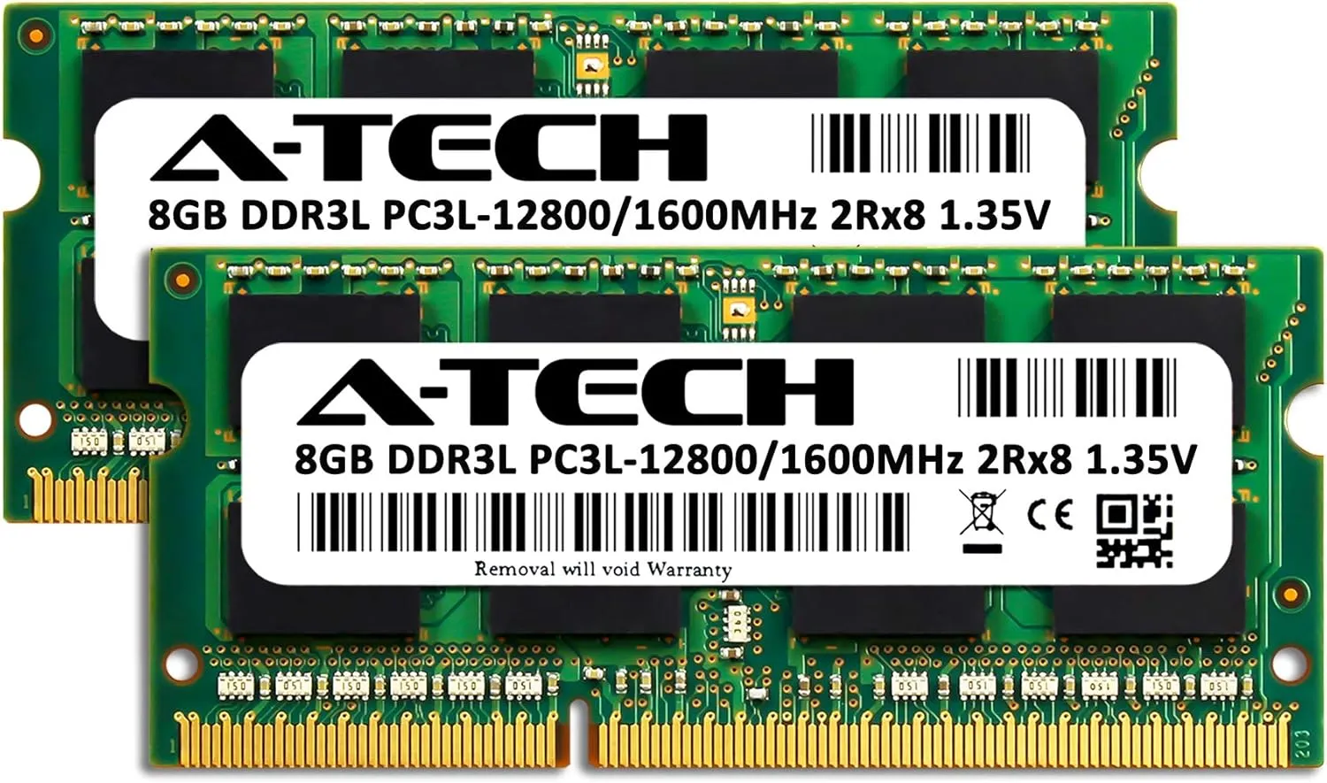 A-Tech 16GB (2x8GB) DDR3/DDR3L 1600MHz PC3L-12800 (PC3-12800) CL11 SODIMM 2Rx8 1.35V 204-Pin Non-ECC SO-DIMM Laptop, Notebook RAM Memory Modules