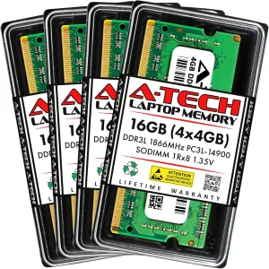 A-Tech 16GB Kit (4x4GB) DDR3/DDR3L 1866MHz PC3L-14900 (PC3-14900) CL13 SODIMM 1Rx8 1.35V Non-ECC SO-DIMM 204-Pin Laptop Notebook RAM Memory Upgrade Modules