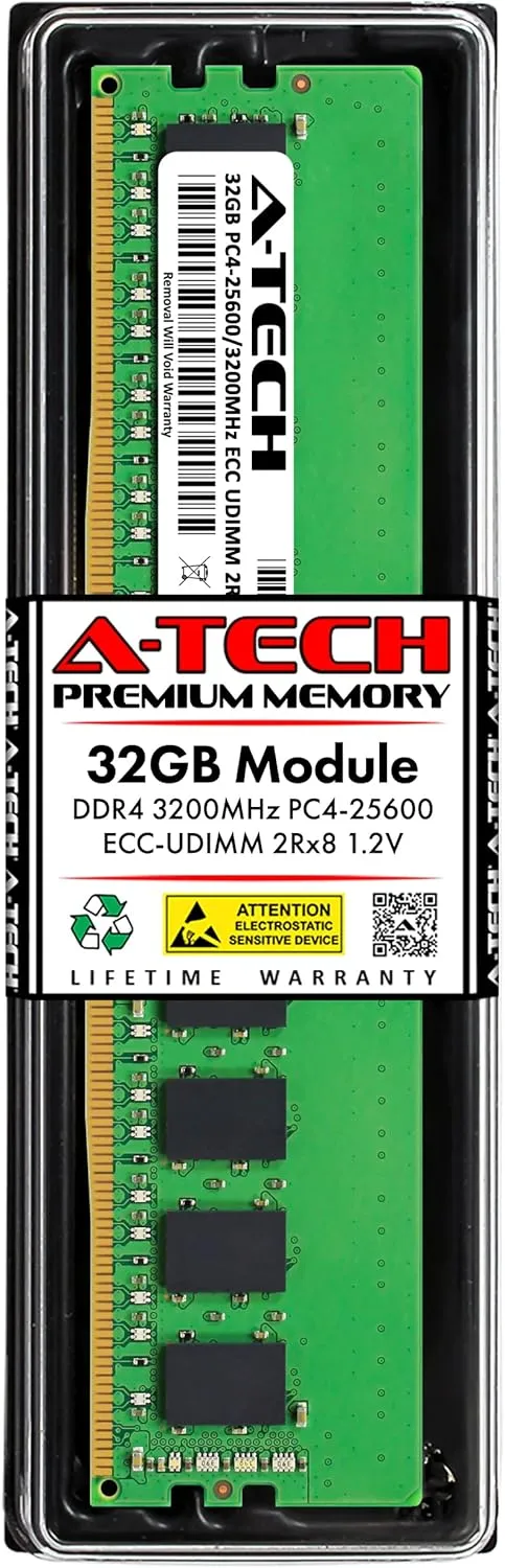 A-Tech 32GB RAM Replacement for Hynix HMAA4GU7CJR8N-XN | DDR4 3200MHz PC4-25600E ECC-UDIMM 2Rx8 1.2V 288-Pin ECC Unbuffered Server Memory Module (HMAA4GU7CJR8N-XN-ATC)