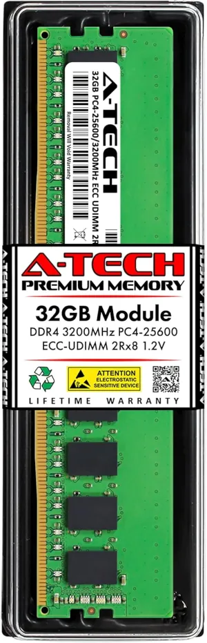 A-Tech 32GB RAM Replacement for Hynix HMAA4GU7CJR8N-XN | DDR4 3200MHz PC4-25600E ECC-UDIMM 2Rx8 1.2V 288-Pin ECC Unbuffered Server Memory Module (HMAA4GU7CJR8N-XN-ATC)