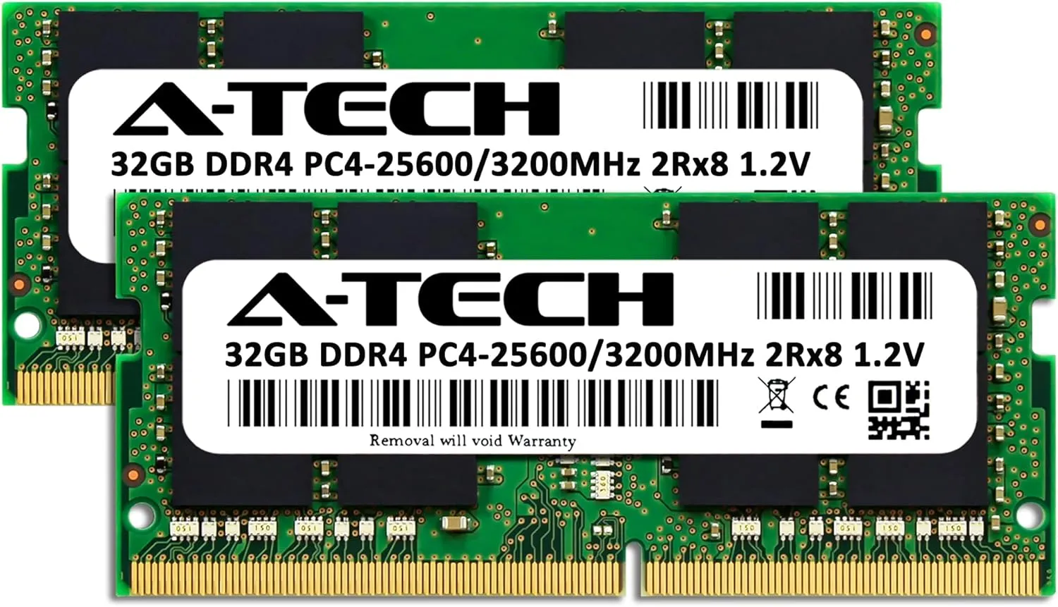 A-Tech 64GB (2x32GB) DDR4 3200 MHz SODIMM PC4-25600 (PC4-3200AA) CL22 2Rx8 Non-ECC Laptop RAM Memory Modules