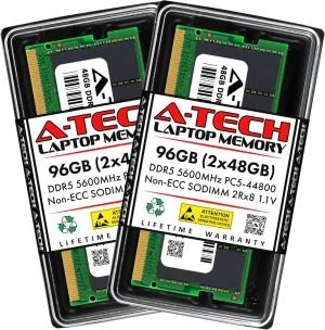 A-Tech 96GB Kit (2x48GB) RAM for MSI Stealth 18 AI Studio A1V, A1VFG, A1VGG, A1VHG, A1VIG Gaming Laptop | DDR5 5600MHz PC5-44800 SODIMM 2Rx8 1.1V 262-Pin Non-ECC SO-DIMM Memory Upgrade