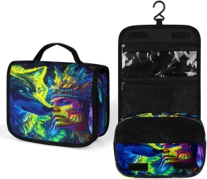 A Wolf And An Native (American-indian) Makeup Bag Portable Hanging Organizer for Travel Wash Bags With Handle And Divider