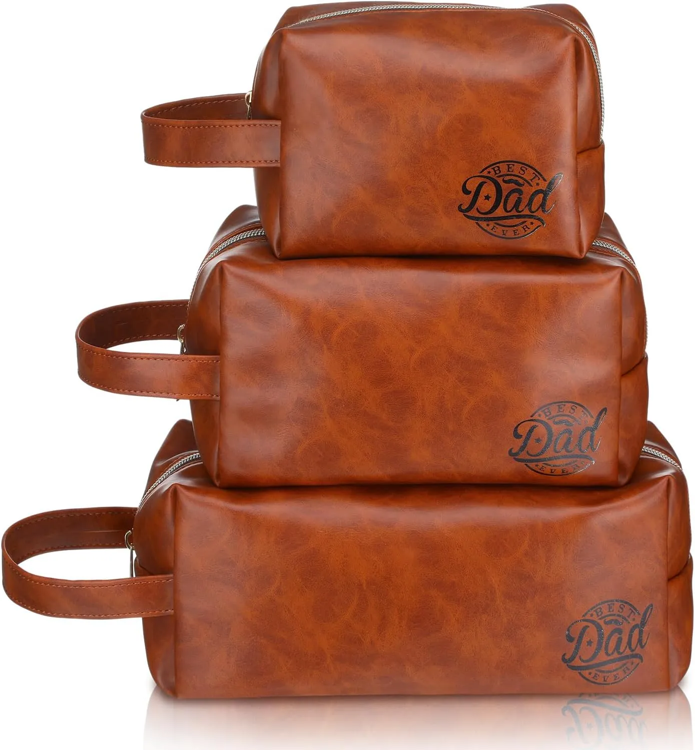 Abbylike 3 Pcs Christmas Fathers Day Birthday Gifts for Dad Father Leather Toiletry Bag Shaving Travel Bag Mens Toiletries Organizer Case Ideal Gifts Best Dad Ever Gifts from Daughter Son Family