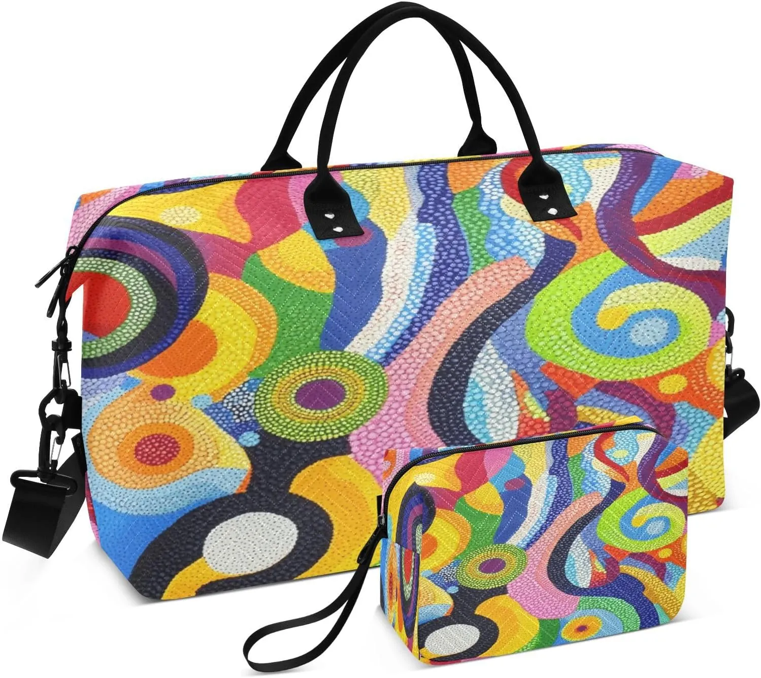 Abstract Circle Dot Artwork Sports Gym Bag for Women Men Travel Duffel Bag Weekend Overnight Carry on Bag with Toiletry Bag Yoga Bag for Hospital Plane Swimming Yoga Workout