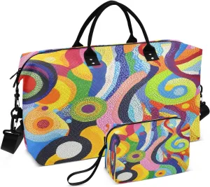 Abstract Circle Dot Artwork Sports Gym Bag for Women Men Travel Duffel Bag Weekend Overnight Carry on Bag with Toiletry Bag Yoga Bag for Hospital Plane Swimming Yoga Workout