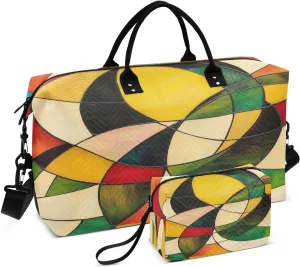 Abstract Circle Segment Beige Sports Gym Bag for Women Men Travel Duffel Bag Weekend Overnight Carry on Bag with Toiletry Bag Yoga Bag for Swimming Yoga Workout Plane Hospital