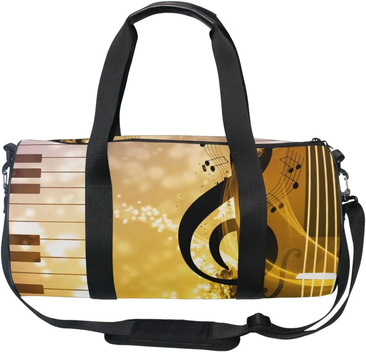 Abstract Concert Music Night Piano Guitar Retro Style Portable Gym Bag, Travel Bag, Luggage bag, Sports Bag, Toiletry Bag with Handles, Detachable Shoulder Strap 17.6 x 9 x 9 inch