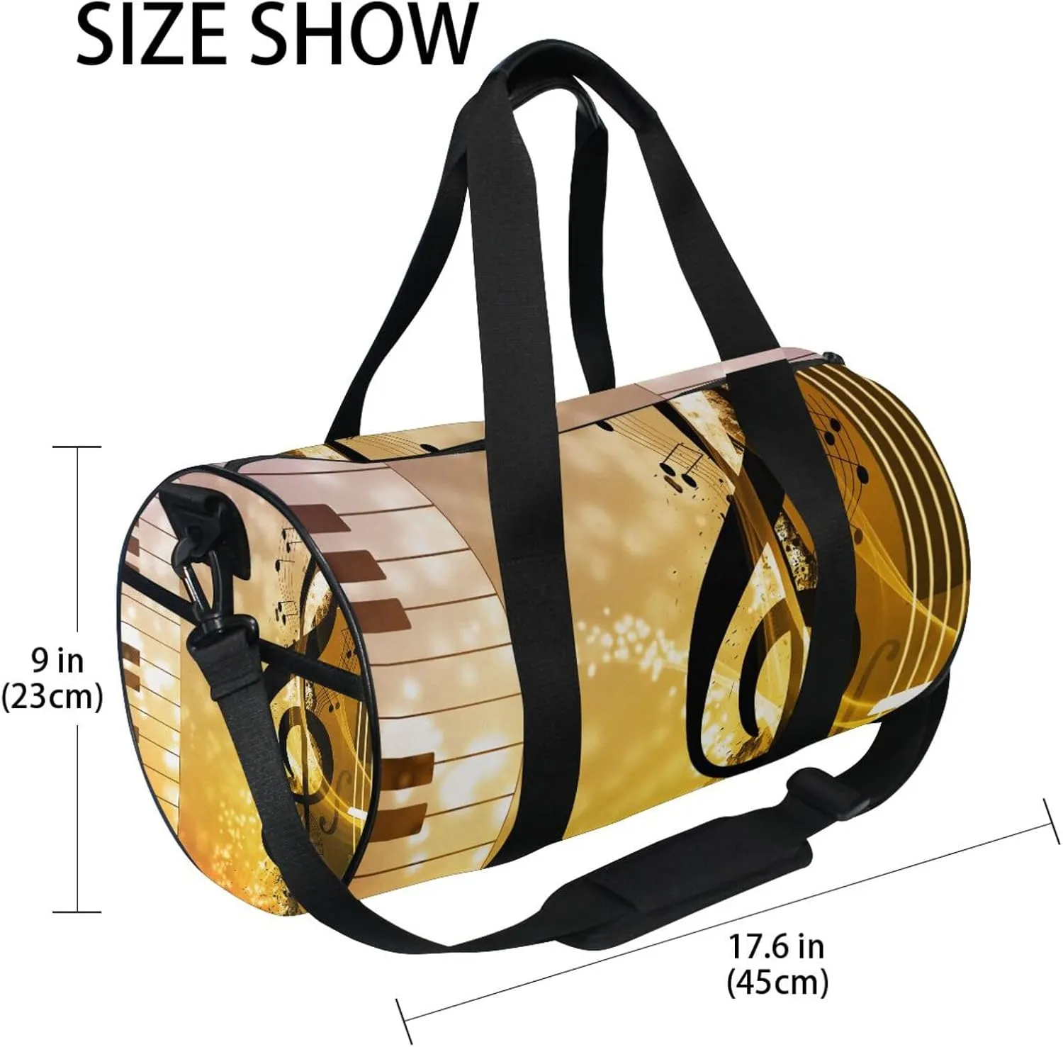 Abstract Concert Music Night Piano Guitar Retro Style Portable Gym Bag, Travel Bag, Luggage bag, Sports Bag, Toiletry Bag with Handles, Detachable Shoulder Strap 17.6 x 9 x 9 inch