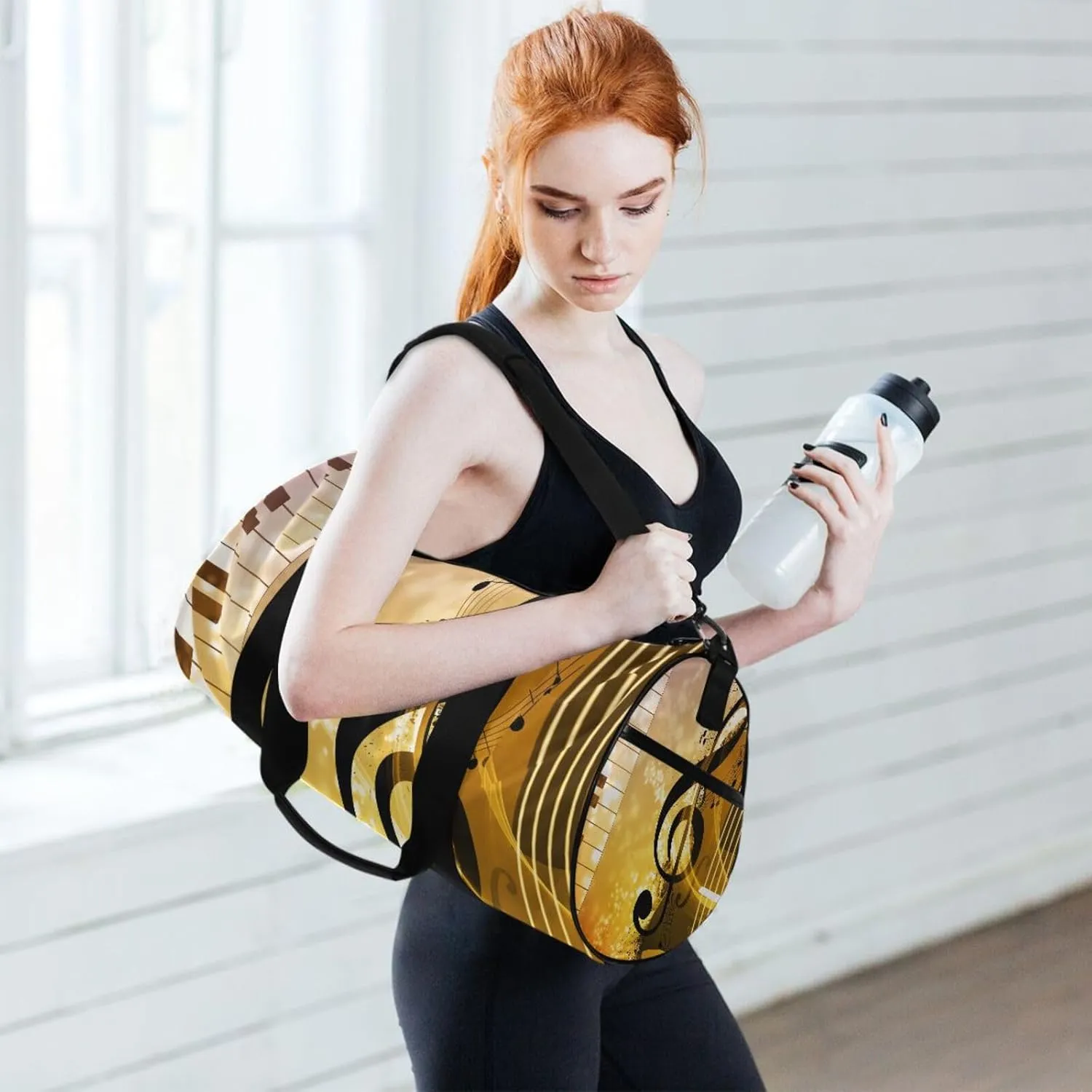 Abstract Concert Music Night Piano Guitar Retro Style Portable Gym Bag, Travel Bag, Luggage bag, Sports Bag, Toiletry Bag with Handles, Detachable Shoulder Strap 17.6 x 9 x 9 inch