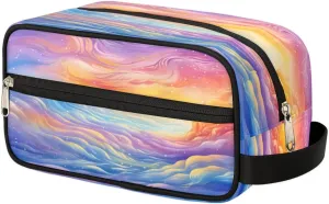 Abstract Rainbow Clouds Travel Toiletry Bag Wash Bag Portable Cosmetic Bag Toiletries Accessories Cosmetic Storage Bag Shower Shaving Bag Unisex Rainbow Cloud Pattern