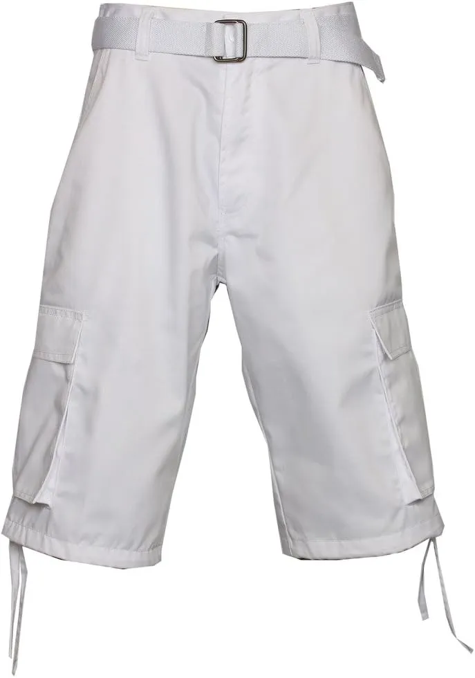 Access Men’s Solid Color Cargo Shorts with Removable Drawstring, Belt, and Six Pockets