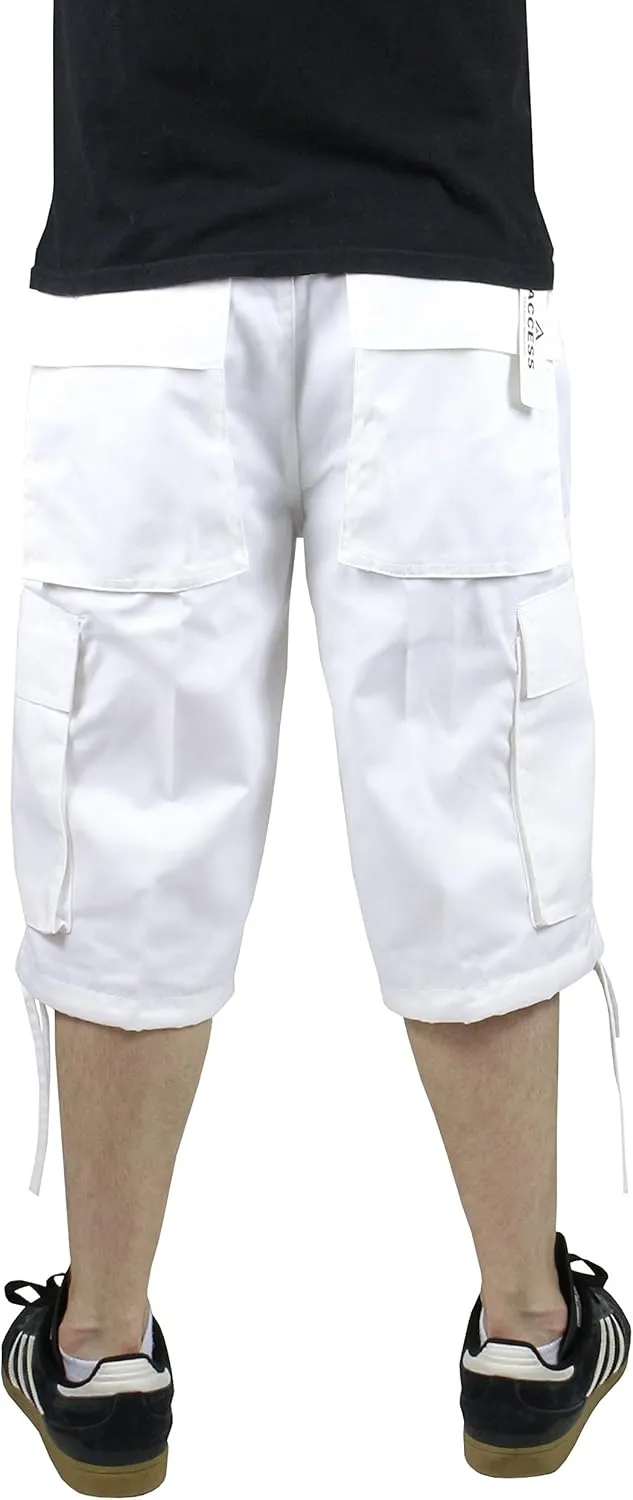 Access Men’s Solid Color Cargo Shorts with Removable Drawstring, Belt, and Six Pockets