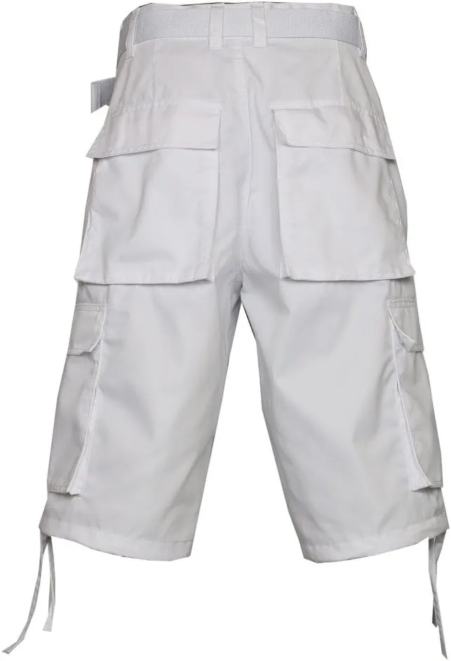 Access Men’s Solid Color Cargo Shorts with Removable Drawstring, Belt, and Six Pockets