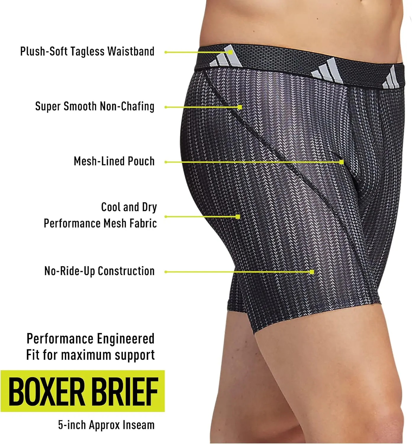 adidas Men's Sport Performance Mesh Boxer Brief Underwear (3-Pack)