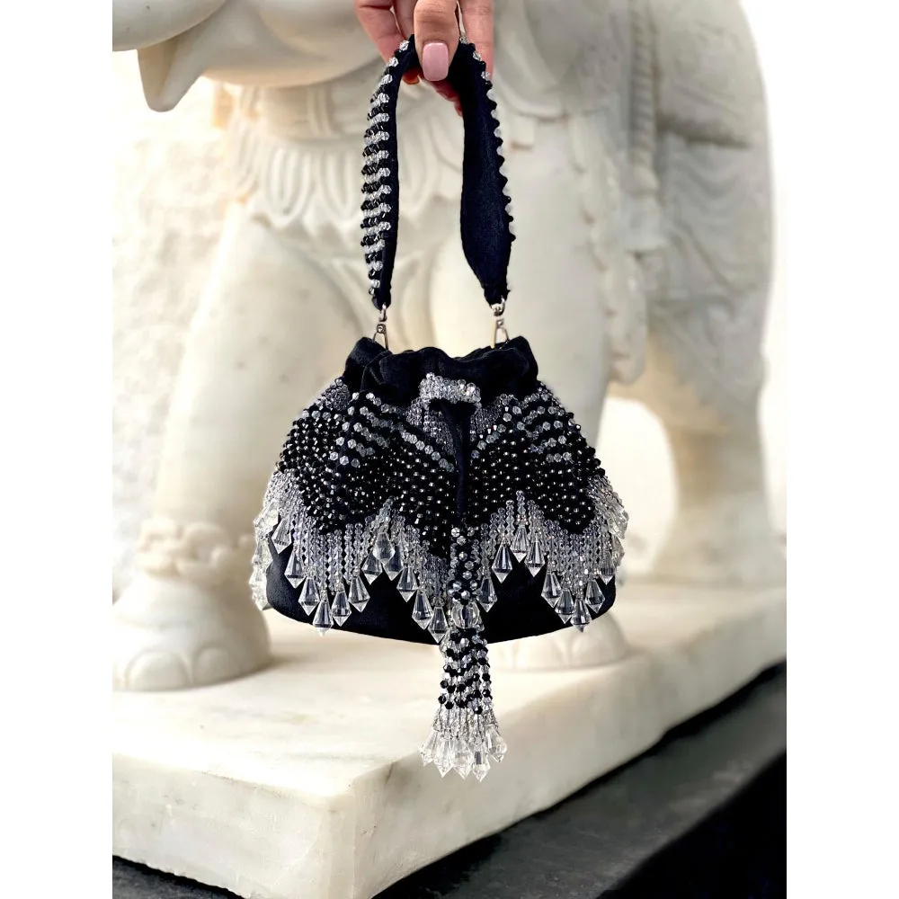 Adora By Ankita Black Kristal Flapper Bucket Bag