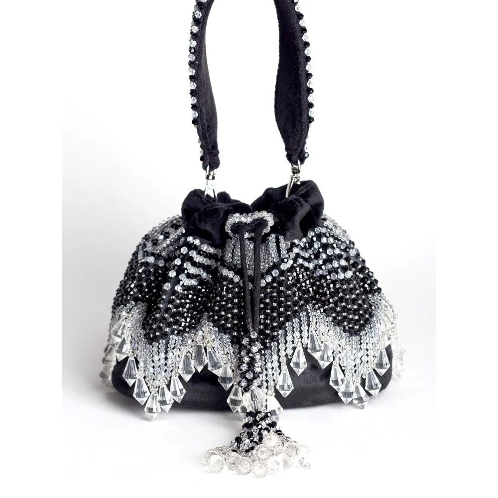 Adora By Ankita Black Kristal Flapper Bucket Bag
