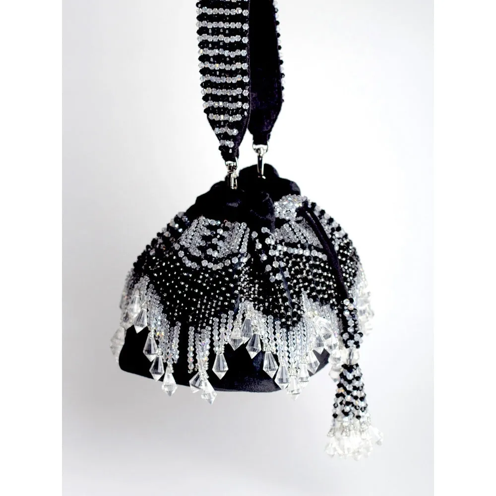 Adora By Ankita Black Kristal Flapper Bucket Bag