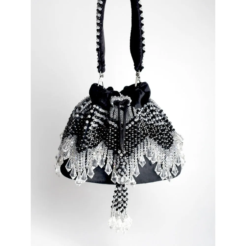 Adora By Ankita Black Kristal Flapper Bucket Bag