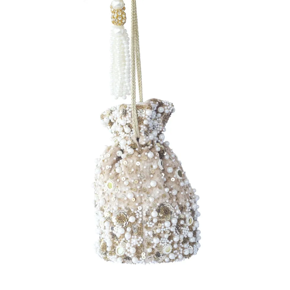 Adora By Ankita Gold Pearl Scatter Bucket Bag