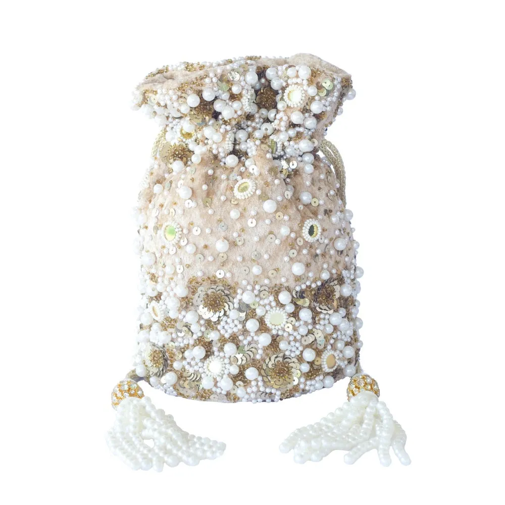 Adora By Ankita Gold Pearl Scatter Bucket Bag