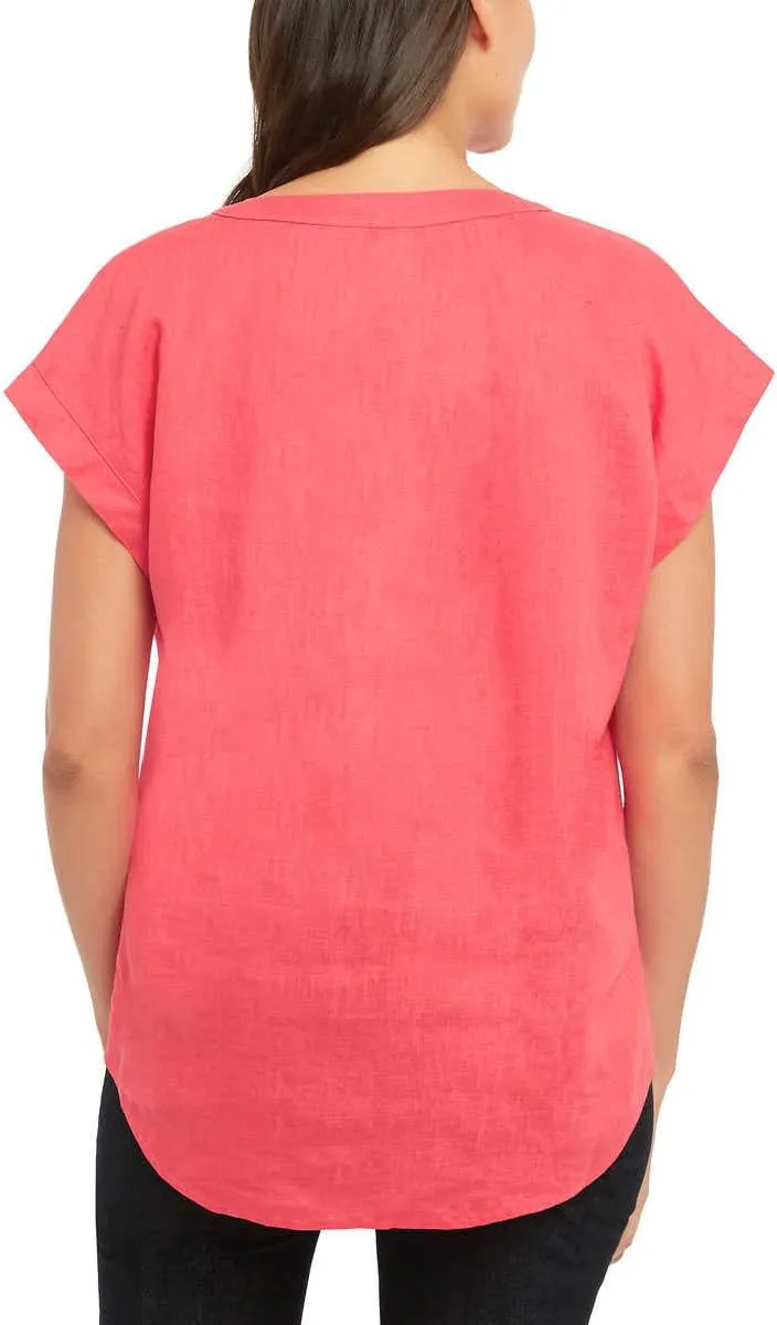 Adrienne Vittadini Ladies' Cap Sleeve High-Low Shirt Tail Hem Linen Top