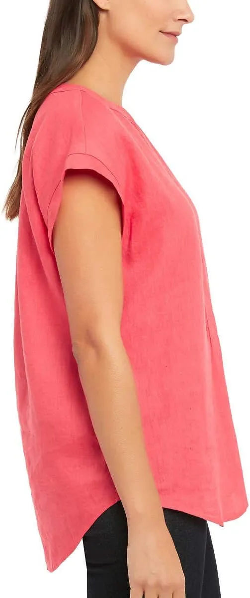 Adrienne Vittadini Ladies' Cap Sleeve High-Low Shirt Tail Hem Linen Top