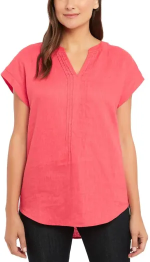 Adrienne Vittadini Ladies' Cap Sleeve High-Low Shirt Tail Hem Linen Top