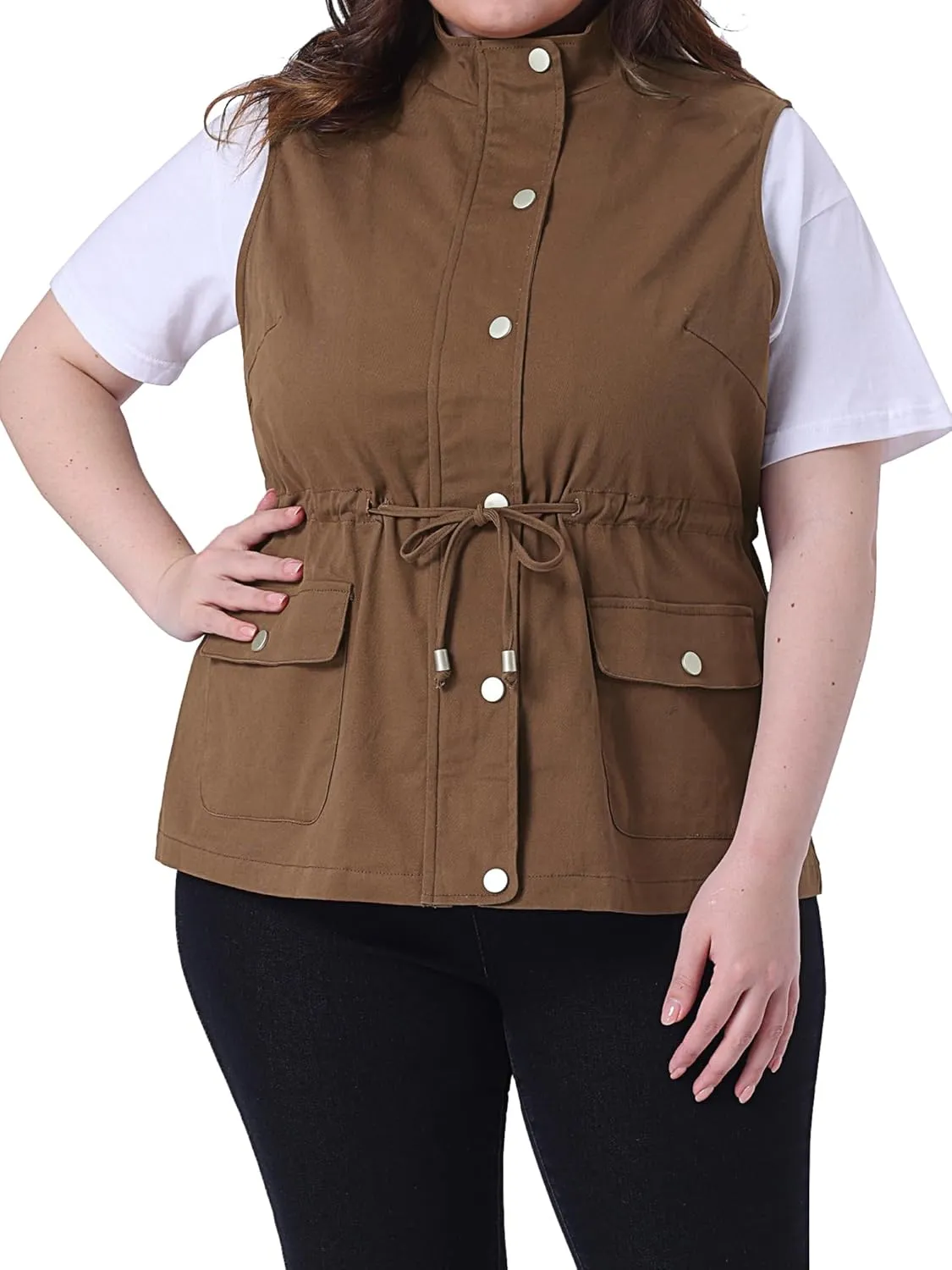 Agnes Orinda Plus Size Jackets for Women Lightweight Sleeveless Anorak Cargo Vest