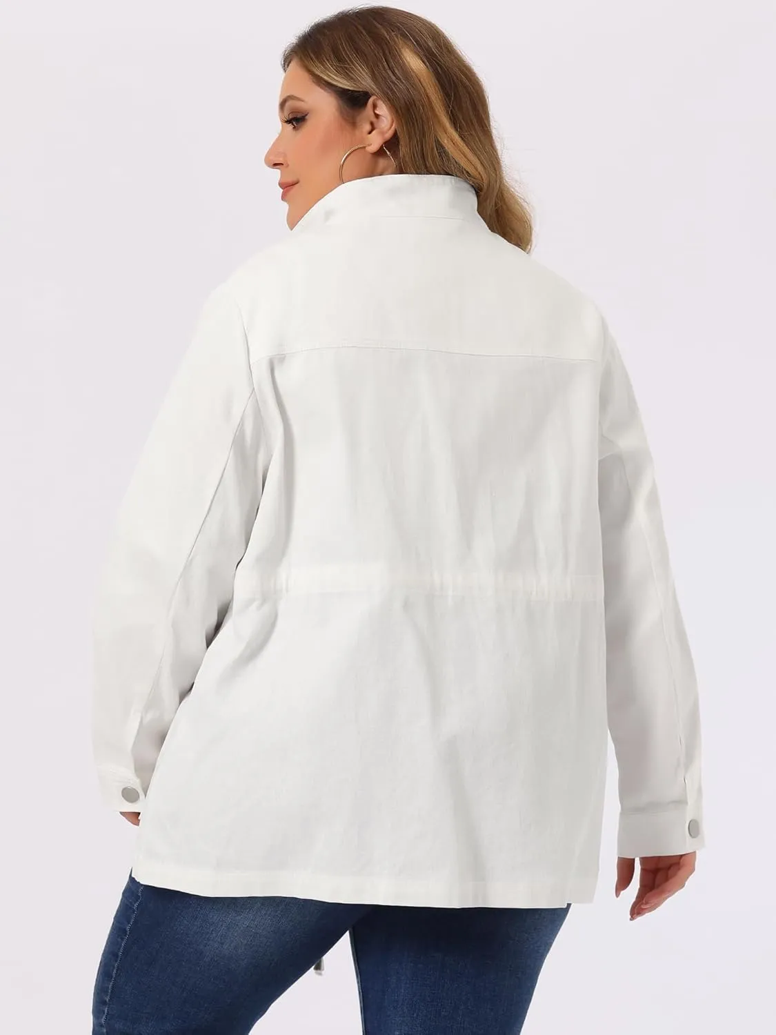 Agnes Orinda Women's Plus Size Jackets Lightweight Anorak Drawstring Utility Jacket with Pockets