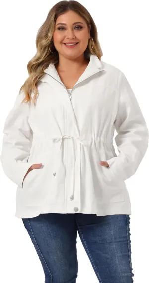 Agnes Orinda Women's Plus Size Jackets Lightweight Anorak Drawstring Utility Jacket with Pockets