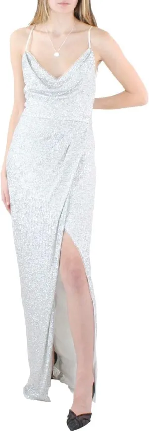 Aidan by Aidan Mattox Womens Sequined Long Evening Dress Silver 12